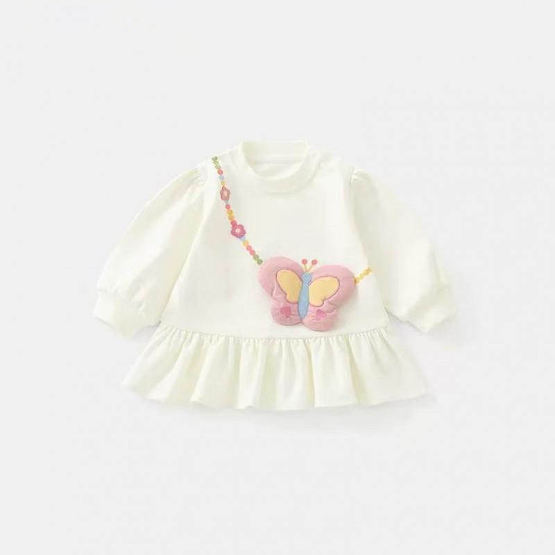 Girls Cartoon Print Long Sleeve Cotton Hoodie Dress Kids Outfit Toddler Fashionable Mid-Length Top