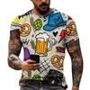 Men's Vintage Texture Print Short Sleeve T Shirt Loose Fit Casual Summer Daily Wear Top with Beer Mug and Brewing Elements Graphic Design