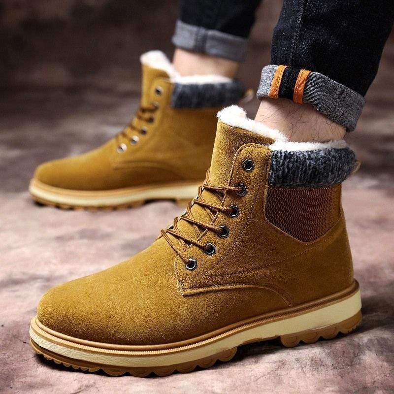 Men's Snow Boots Winter Warm Youth Martin Boots Versatile Non-slip High-top Thickened Velvet Cotton Shoes Short Boots Shoes