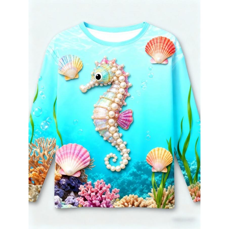 4-15 Years Old Comfortable Polyester Boys Girls Children Long Sleeve T-Shirt Sea Animal Fish 3D Printed T Shirt Kids Clothing