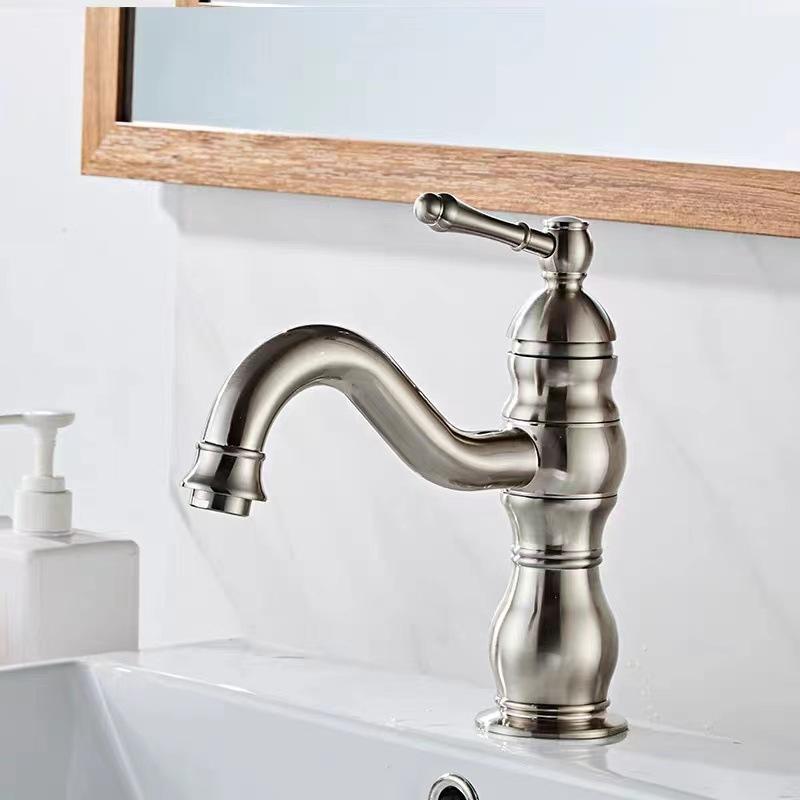

Antique Basin Faucet Brass Single Handle 360 Rotation Deck Mounted Bathroom Basin Faucet Hot Cold Mixer Tap Vessel Sink Crane