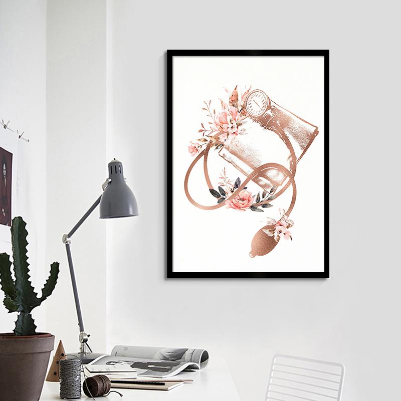 Flower Anatomy Canvas Painting Heart Lungs Skull Organ Poster Stethoscope Wall Art Printed Picture Medical Education Decoration