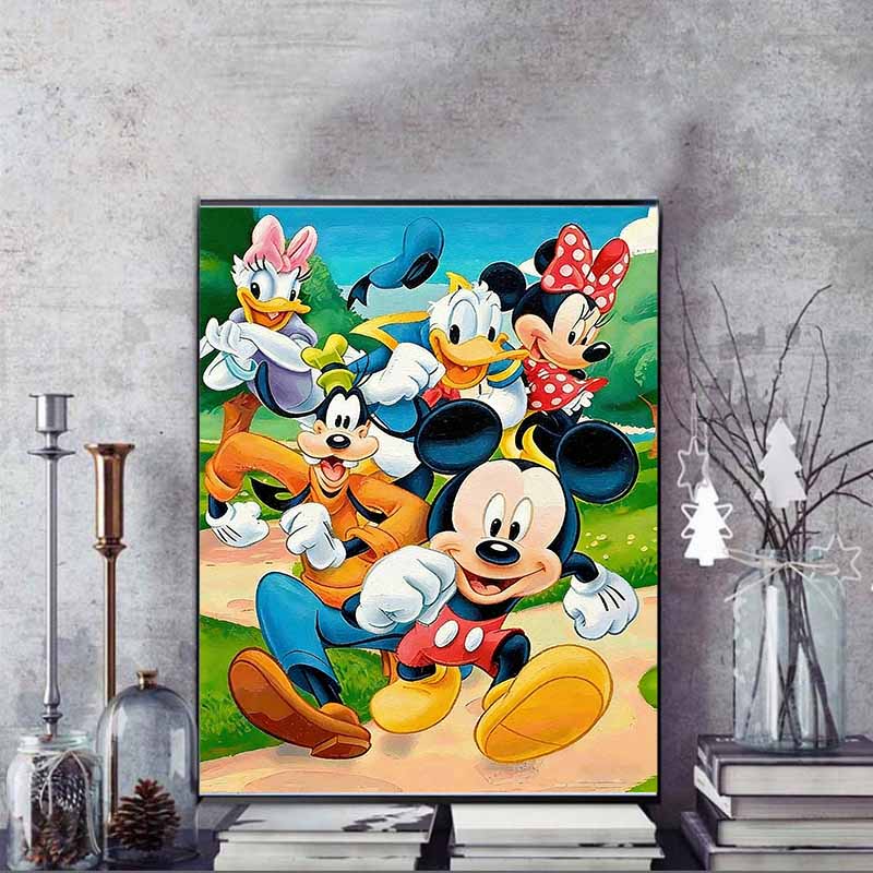 Disney Malowanie diamentami Myszka Miki Biegnąca Szczęśliwie Ilustracja Dekoracja Ścienna Haft Pełne Diamenty Ścieg Krzyżykowy DIY Prezent Dekoracja Domu