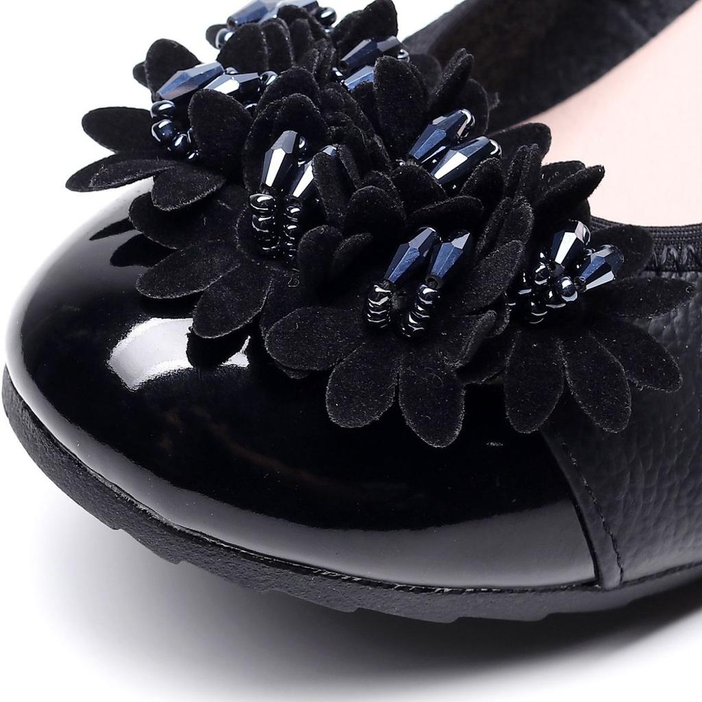 Guenine Leather Women's loafers 2025 New Wedges Flower Moccasins Ladies Soft Rubber Retro Shoes Non-slip Luxury Slip-on Flats