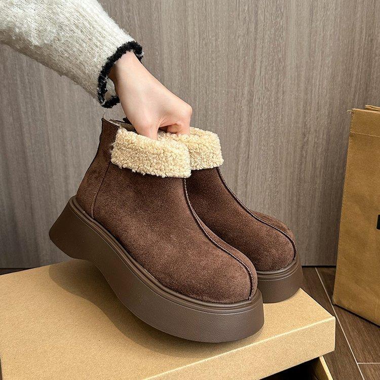 

Мода на отворачивающийся верх для увеличения высоты детских зимних сапог осенью и зимой 2024 года, новые бархатные на толстой подошве с манговым носком 40 кофейный