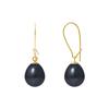 Earrings - Pearls & Colors - Genuine Cultured Pearls - 9-10 Mm - 375/1000 Yellow Gold - Black Tahiti