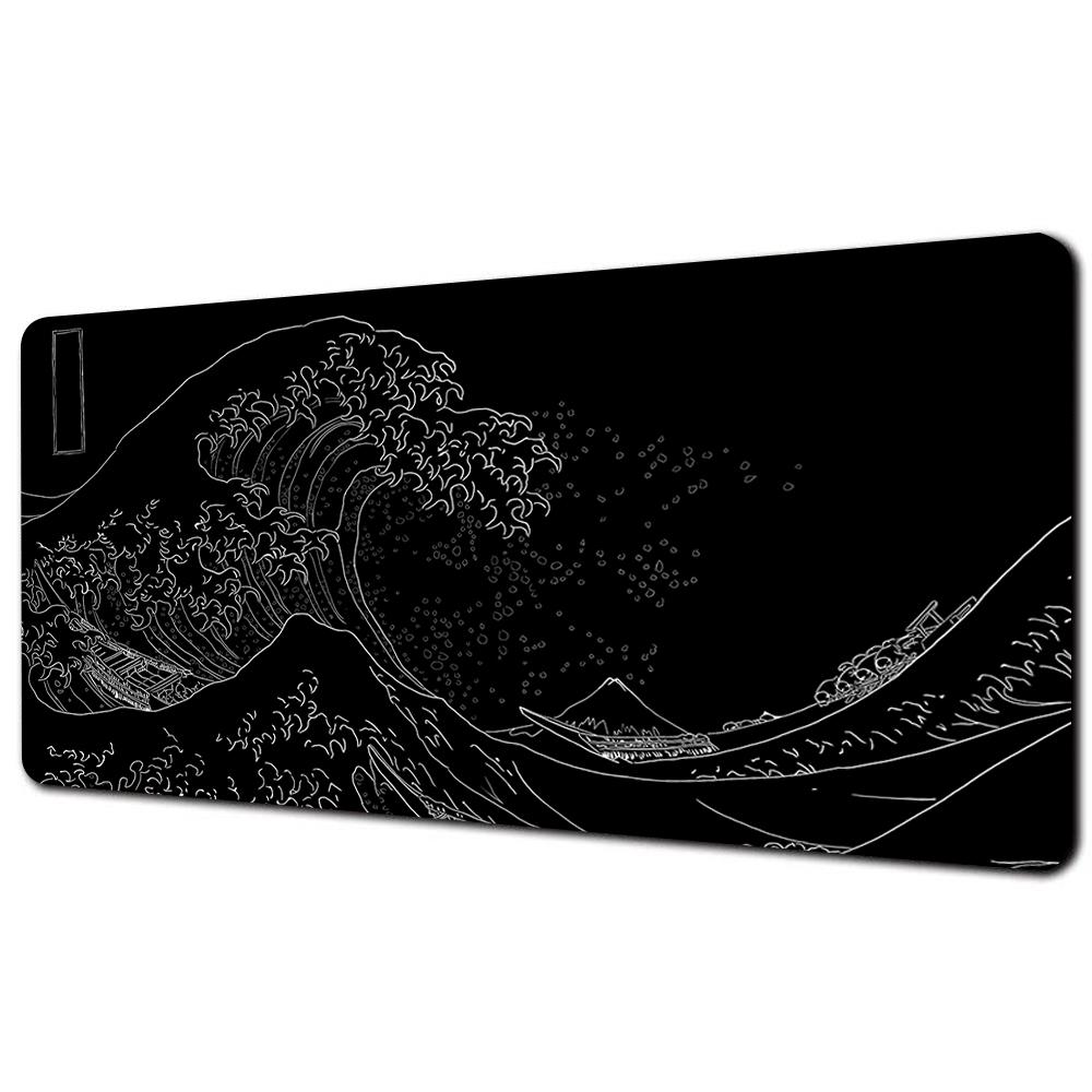 Great Wave Black Desk Mat Mousepad Japanese Art Mouse Pad Rubber Mat Mouse Carpet Table Pads Pc Mats 900x400 Office Accessories