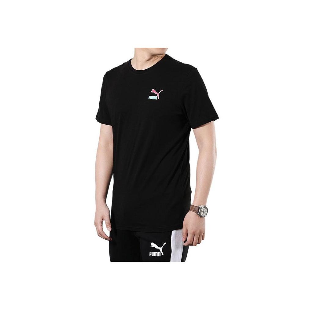 Puma Logo Print Short Sleeve T-Shirt Men Tops Black 579124-01