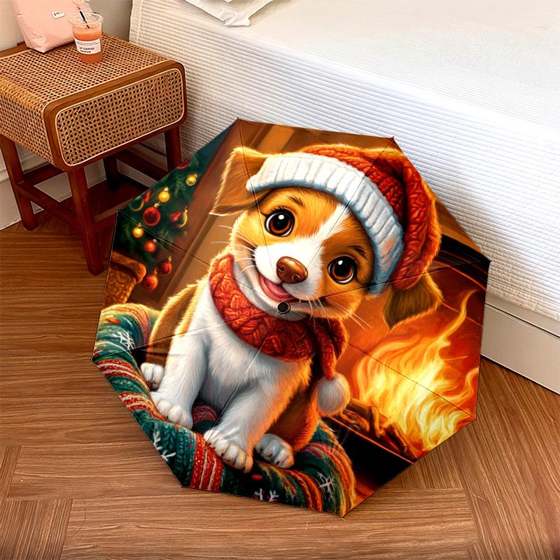 

1 PC Automatic Folding Umbrella - Santa Hat Puppy Pattern, Portable & Foldable Design with 8 Ribs, Christmas Birthday Gifts