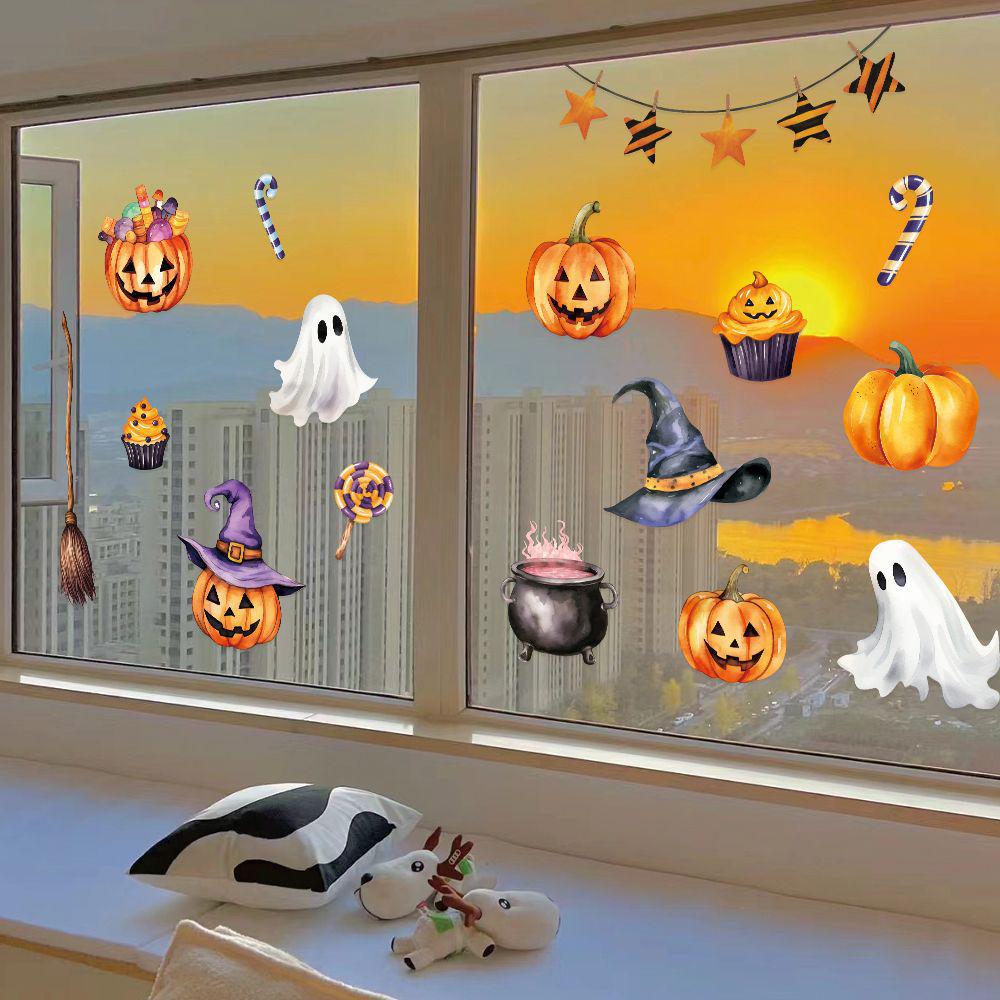 

Double-Sided Halloween Window Clings - Little Devil & Pumpkin Decor Stickers for Glass Doors Small