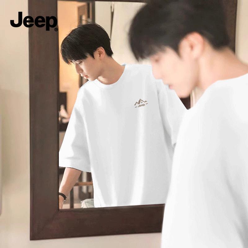 

Мужская хлопковая футболка с коротким рукавом свободного кроя JEEP с золотым логотипом горы XL
