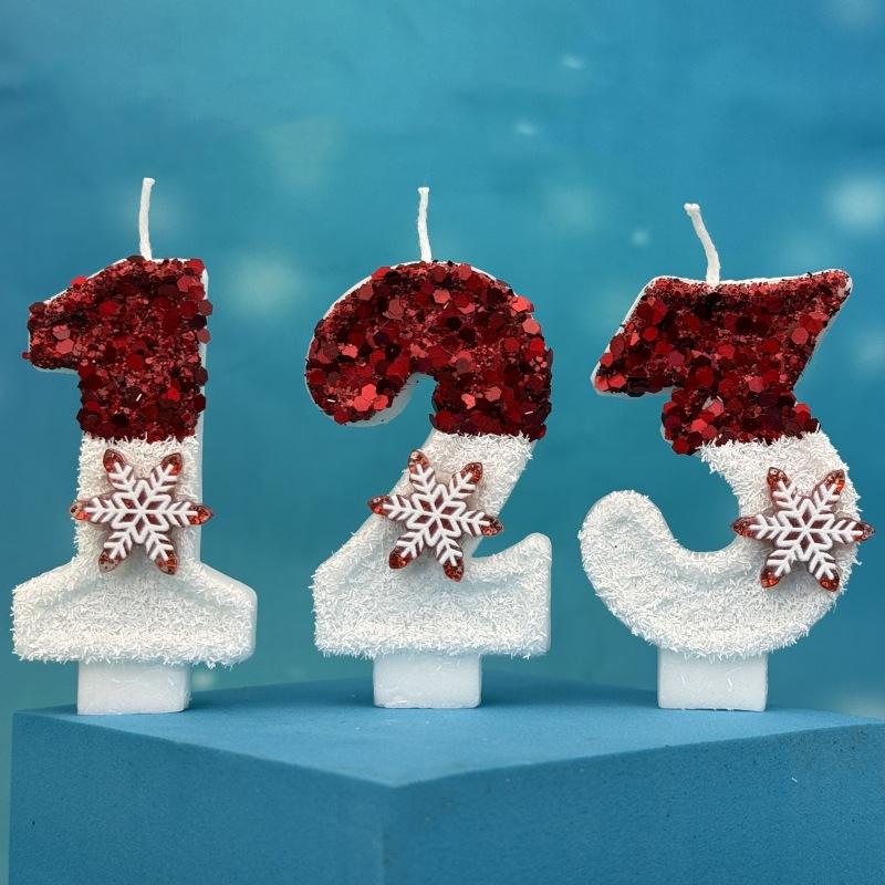 Creative Ice and Snow Digital Birthday Candle Cake Party Decoration Birthday Celebration Wax Diy Red and White Snowflakes