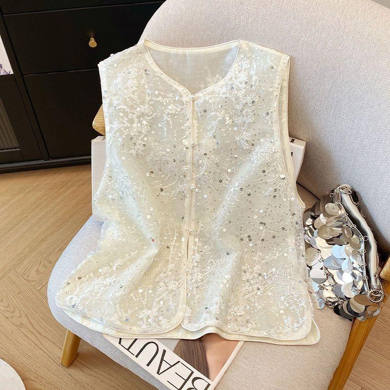 

Thin vest summer lace button sleeveless top women s vest M [Recommended below 50kg]