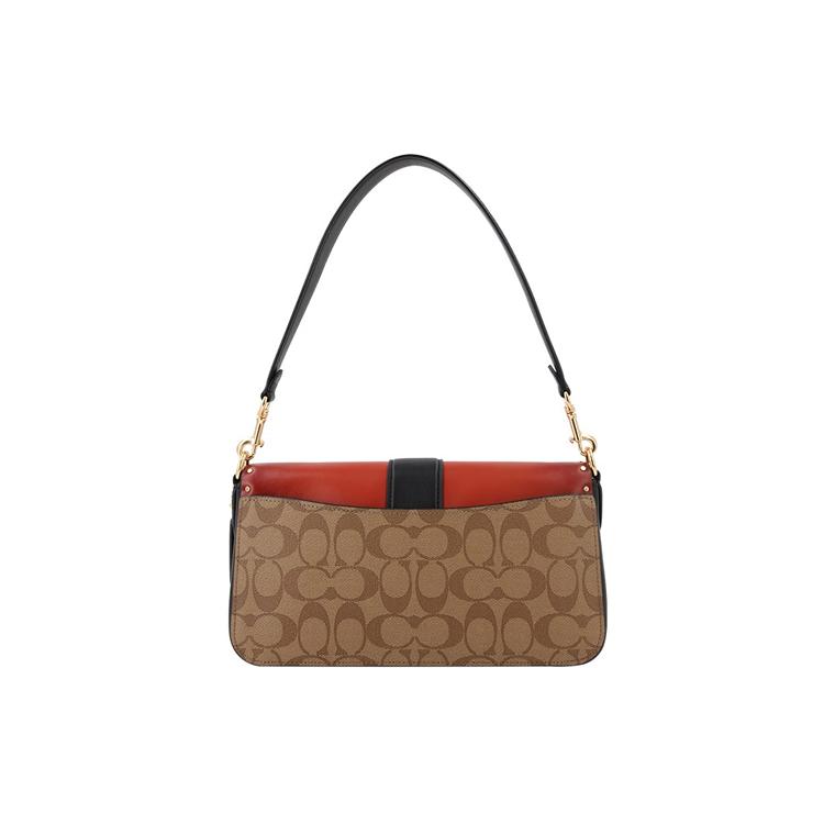 COACH Georgie Cow Leather God Of Wine Bag, Shoulder Bag, Portable Crossbody Bag Large Women's Red & Brown Monogram 5605-IMRL7