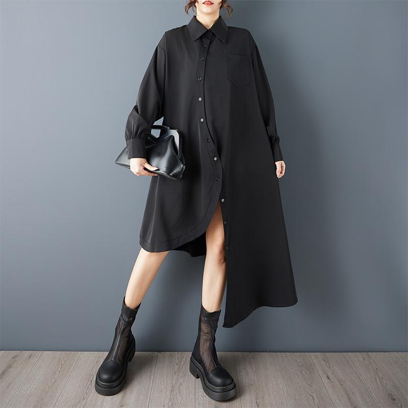 Long Sleeve Plus Size Vintage Black New In Dresses for Women Casual Loose Spring Autumn Shirt Dress