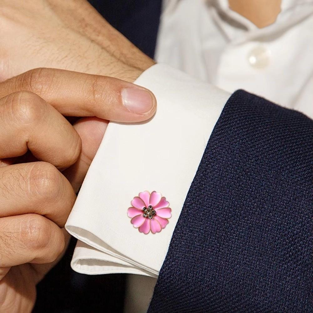Flower Shaped Petal Rhinestone Cufflinks Fabric Blouse for Sewing Jeans Dress Button Cover Cufflinks Buckle Clip