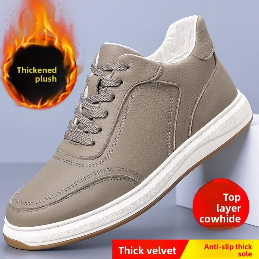Genuine Leather Men Casual Shoes Winter Warm Lined Slip On Sneakers White Shoes for Men