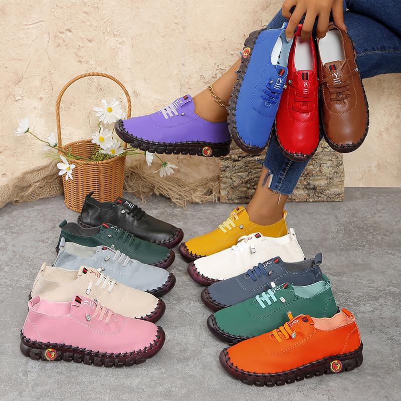 Fashion Women's Wide Fit (Sizes 35-45) Leather Sneakers Flat Elastic Slip-On Loafers – Comfortable Casual Shoes for Moms Women's Shoes
