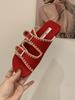 Thick-soled lace Birkenstock sandals women's 2025 new summer wear non-slip square head belt buckle one-word beach shoes