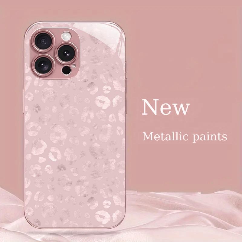 Fashion Leopard Print Pattern Metallic Paint Glass Hard Phone Case For iPhone 17Air 16 17 Pro Max 11 12 13 14 15 Plus 16E Cover