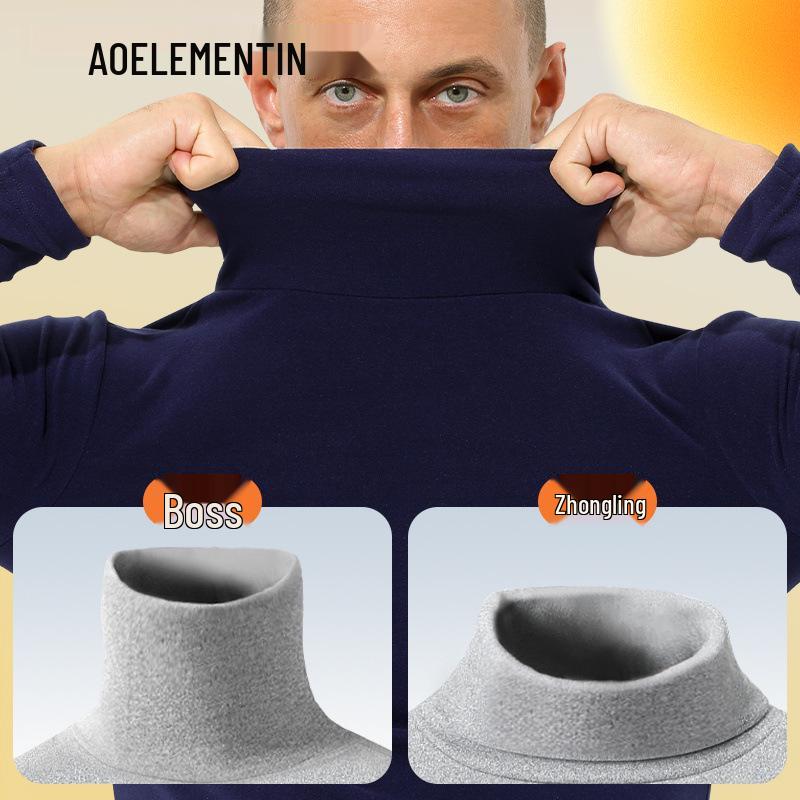 Men's Plush Thickened Autumn Top: Medium/High Collar, Warm Slim Fit, Long-Sleeve Base Layer