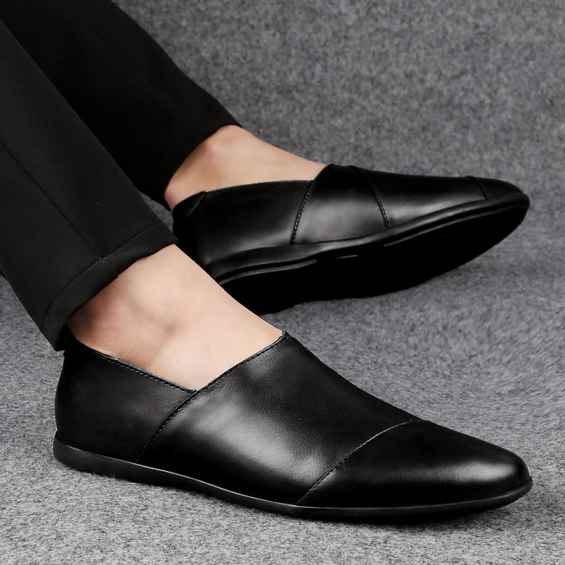 Fashion Men Shoes slip on Genuine Leather Male Casual Men Shoes hole summer Comfortable Formal Loafer Business Office Formal Dress Shoes