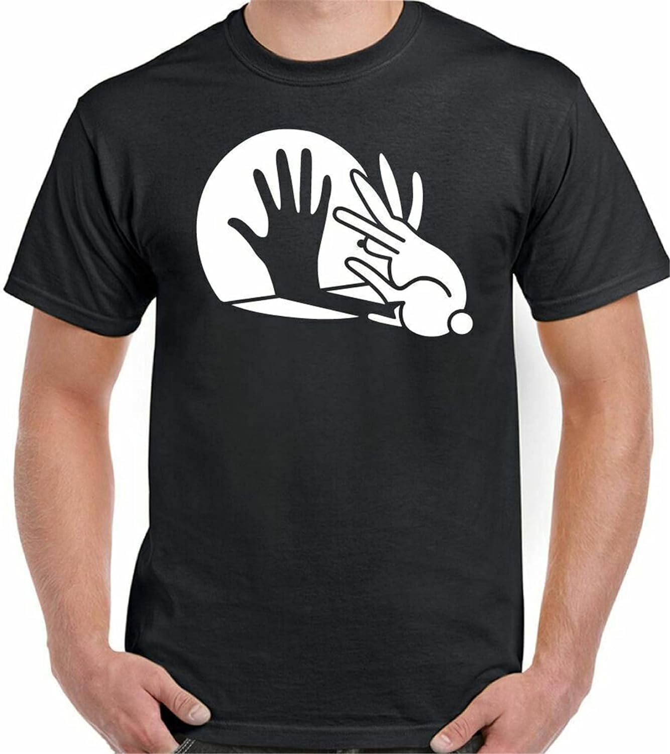 Rabbit Tshirt Hand Shadow Mens Funny Puppet Novelty Joke Father s Dan Birthday 4XL чёрный