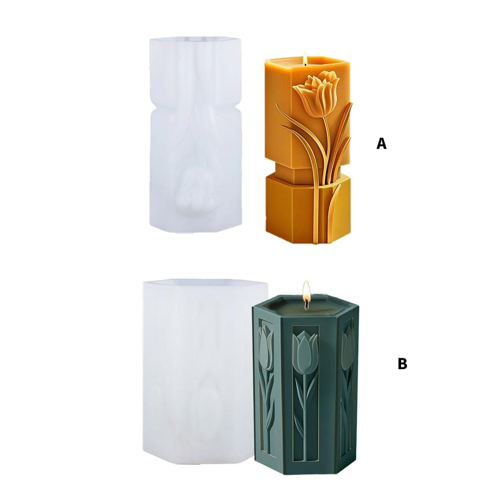 Flower Cylinder Shape Silicone Molds for Making Candle Soap Gypsum Decoration Silicone Pillar Candle Molds for Epoxy Resin