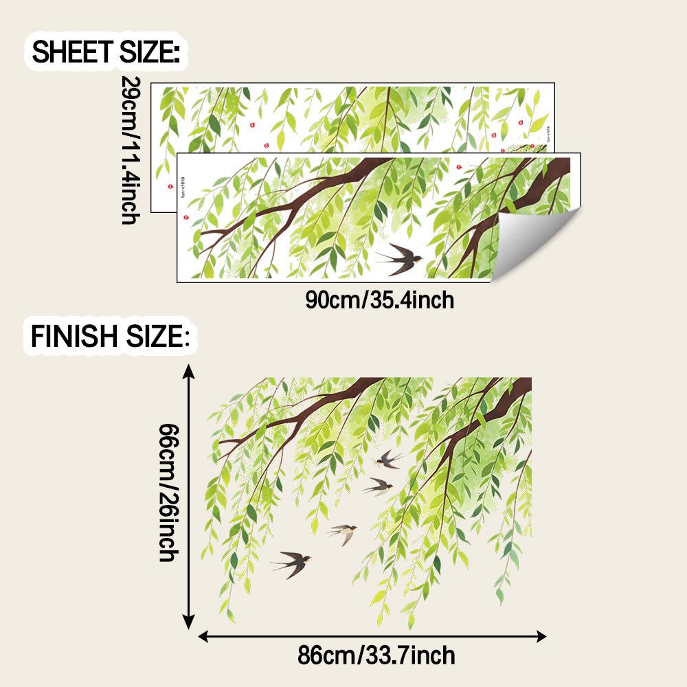 Свежее и светло-зеленое лиственное ивовое дерево Спальня, Гостиная, Кабинет, Домашний интерьер Настенное украшение, Настенные наклейки
