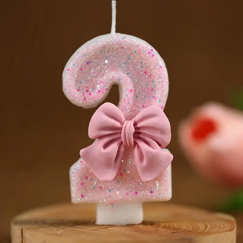 Pink Glitter Number Birthday Candles With Sweet Bow Decor Perfect For Girls Birthday Parties Baby Shower Celebrations
