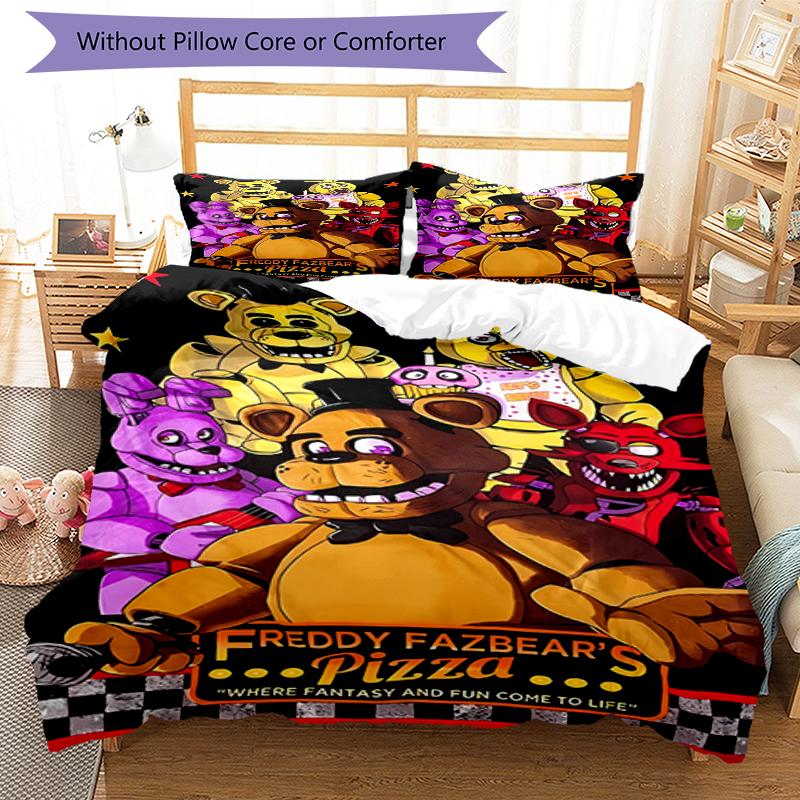 3pcs Five Nights At Freddy's Bedding Set Duvet Cover Closure Includes 1 Duvet Cover & 2 Pillowcases, Soft and Comfortable for All Seasons.