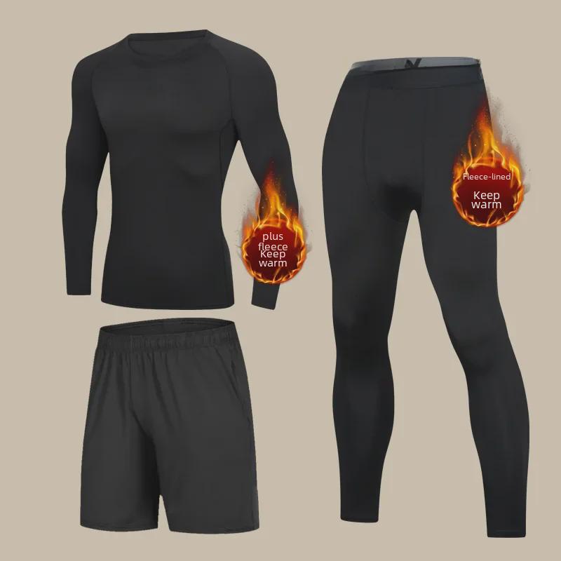 Men's Winter Thermal Velvet Underwear Suit - Thick, Cold-Proof, for Running and Sports.