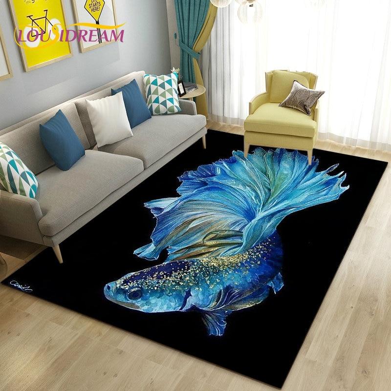 3D Fish Golden Arowana Betta Fish Area Rug,Carpet Rug for Living Room Bedroom Sofa Doormat Decor,Kid Play Non-slip Floor Mat