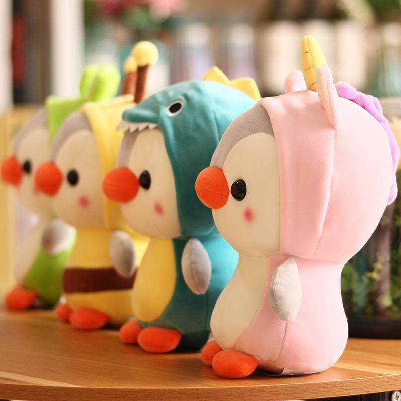 25cm Kawaii Plush Toy Penguin Turn To Dinosaur Frog Unicorn Bee Stuffed Cartoon Animal Birthday Christmas Gift for Kids Children
