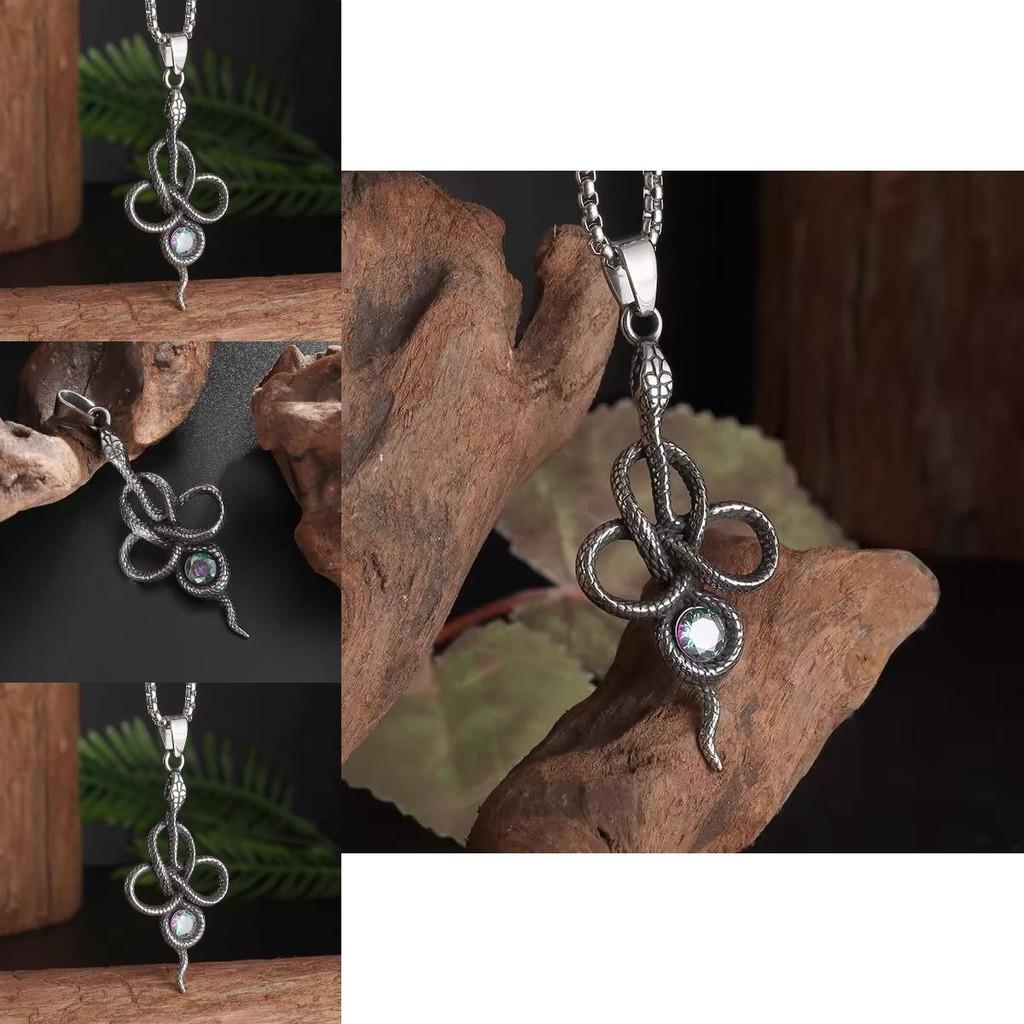 Vintage Snake Pendant Necklace With Gemstone Accents For Unique Fashion Statement