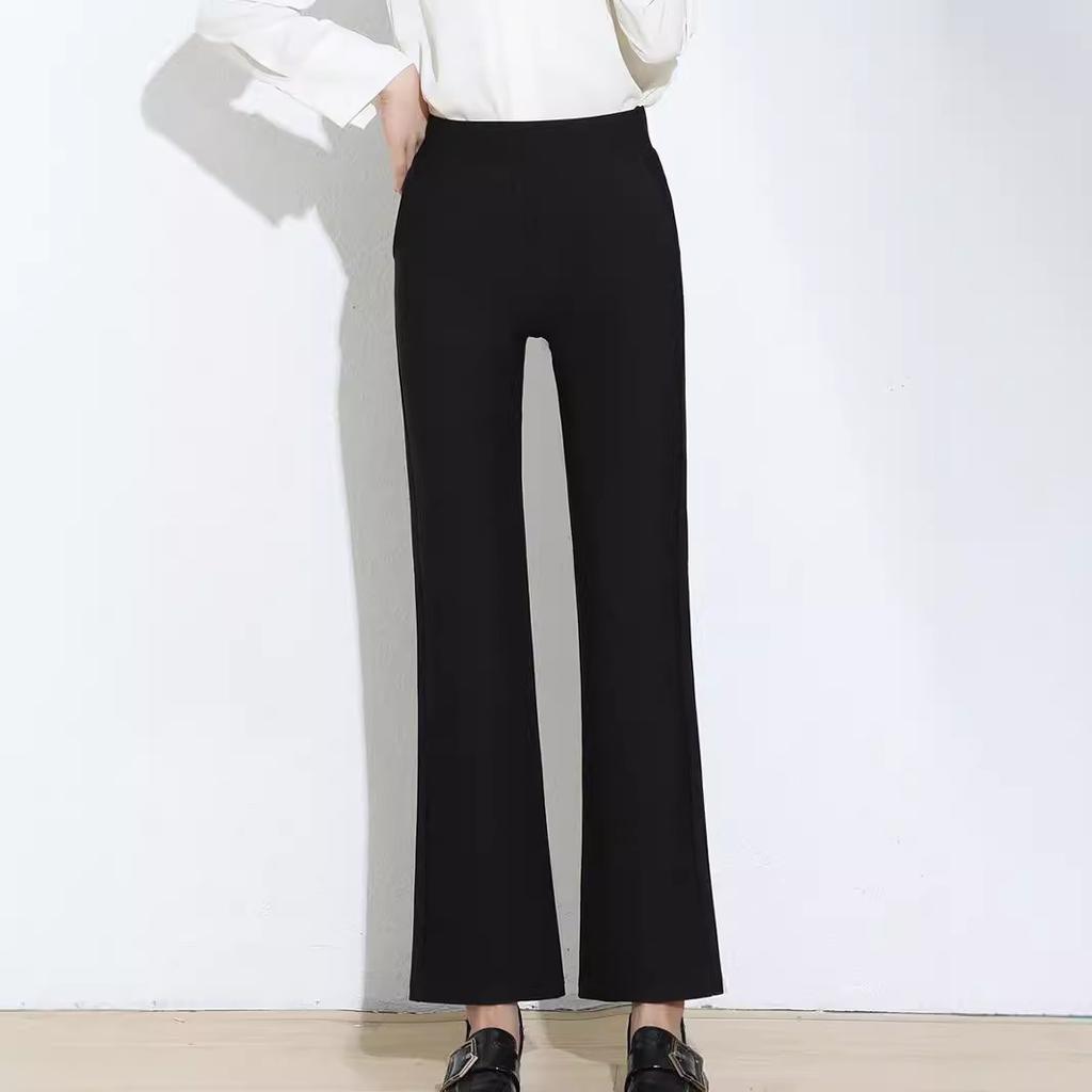 Women High Waist Flare Pants High Elastic Cropped Trousers With Pockets Slim Fit Casual Bootcut Pants