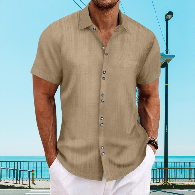 Mens Light Blue Textured Button Down Shirt Casual Striped Short Sleeve Summer Top