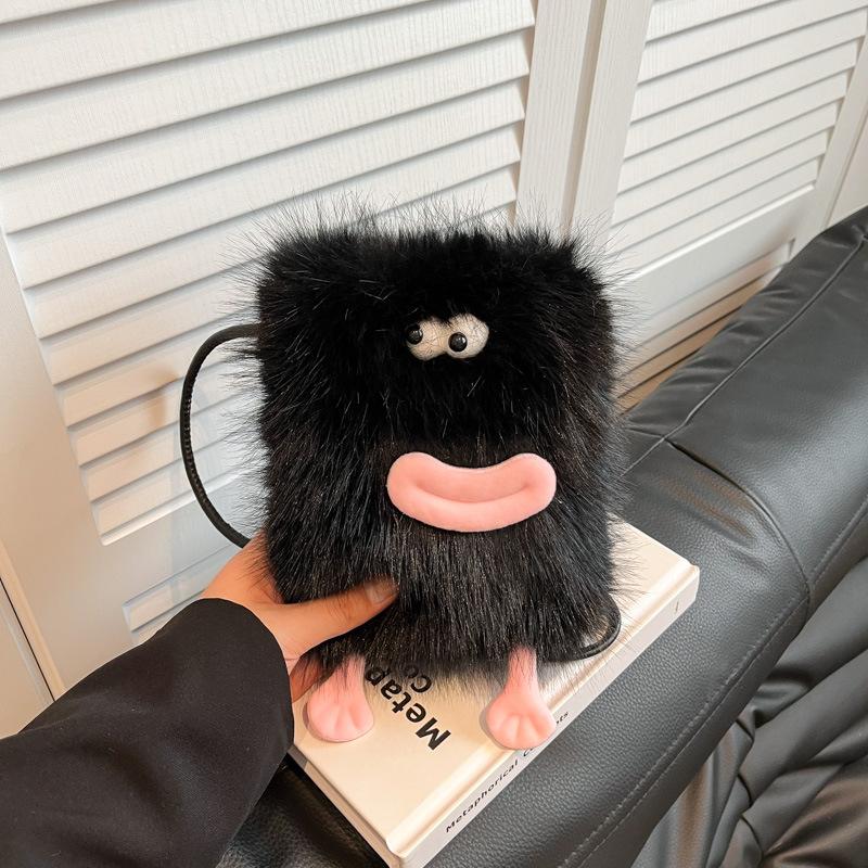 

Cartoon bag 2025 autumn and winter new Korean cartoon funny plush ugly sausage mouth single shoulder crossbody mobile phone women s bag чёрный