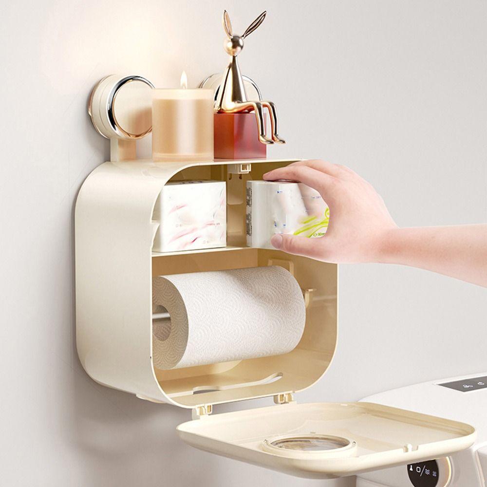 White Beige Tissue Storage Box Sucker Install Paper Towel Box  Organizer