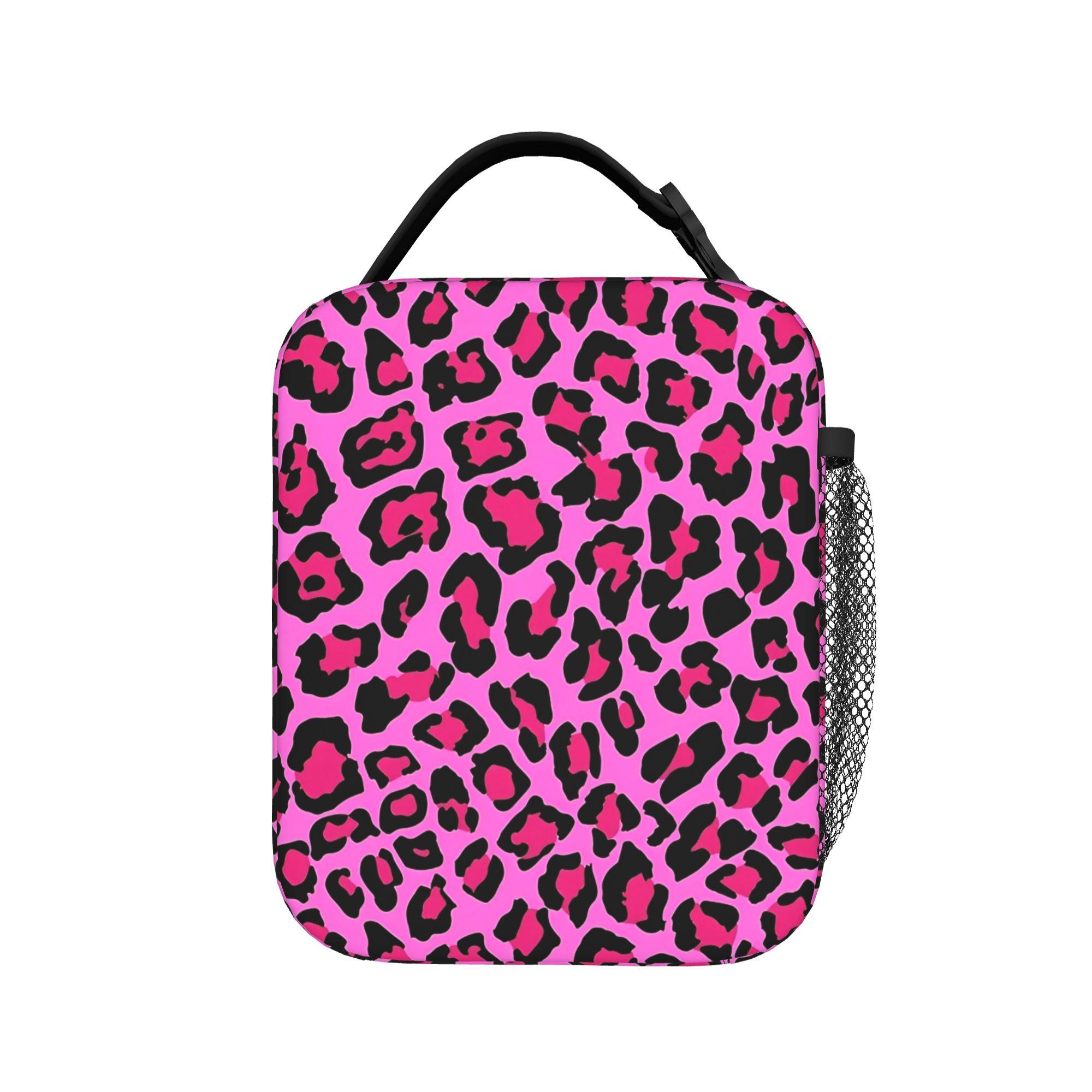 Lunch Bag Hot Pink Leopard Print School Lunch Box For Girls Vintage Portable Print Thermal Tote Handbags One Size