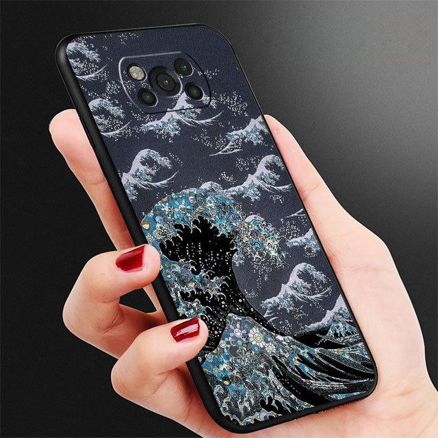 

Японский волнистый художественный чехол для Samsung Galaxy M30s M33 M12 M51 M32 5g M31 M13 M52 M22 M23 M23 M01 M53 M31s M11, черный чехол-бампер for Samsung M22