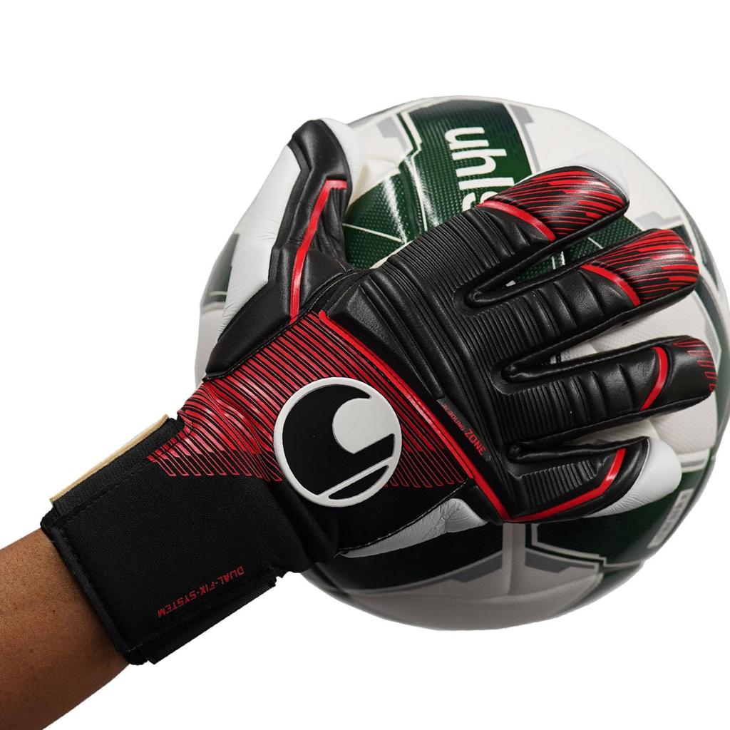 uhlsport Match Soccer GK Keeper Gloves Powerline Absolute Grip Half Negative 1011307 01 9 Black x Red x White