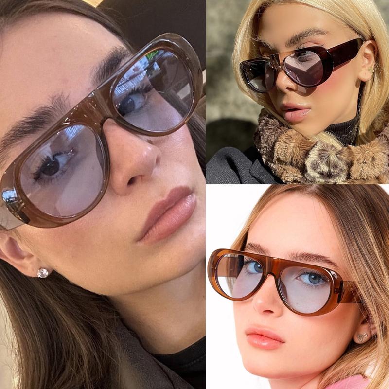 Pcs New Fashion Women Large Frame Retro Sunglasses Sets UV Resistant Oval Female Advanced Minimalist Style Glasses
