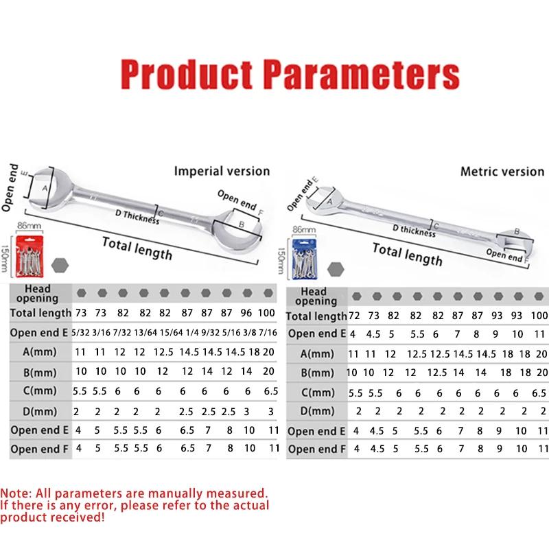 Pro 10Pcs Mini Combination Wrench Set Metric/Imperial Optional - 45# Steel Construction Dual Head Open End Design for Repair