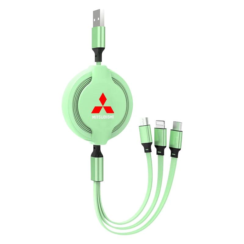 1Pcs 3 in 1 USB Car Charging Cable Retractable Charger Cable For Mitsubishi Lancer ASX Outlander Pajero Carisma L200 Galant EVO