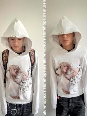 Y2K Retro Portrait Print Langarm-Hoodie für Damen - Herbst/Winter Streetwear, Europäischer & Amerikanischer Ins-Stil