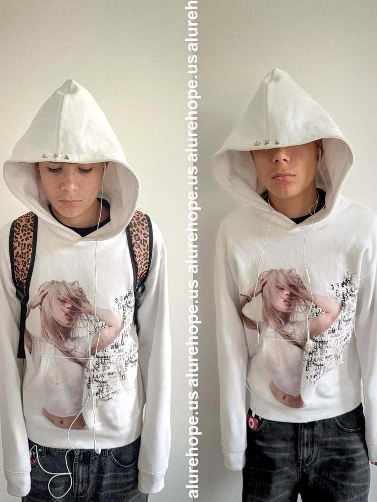 Y2K Retro Portrait Print Langarm-Hoodie für Damen - Herbst/Winter Streetwear, Europäischer & Amerikanischer Ins-Stil