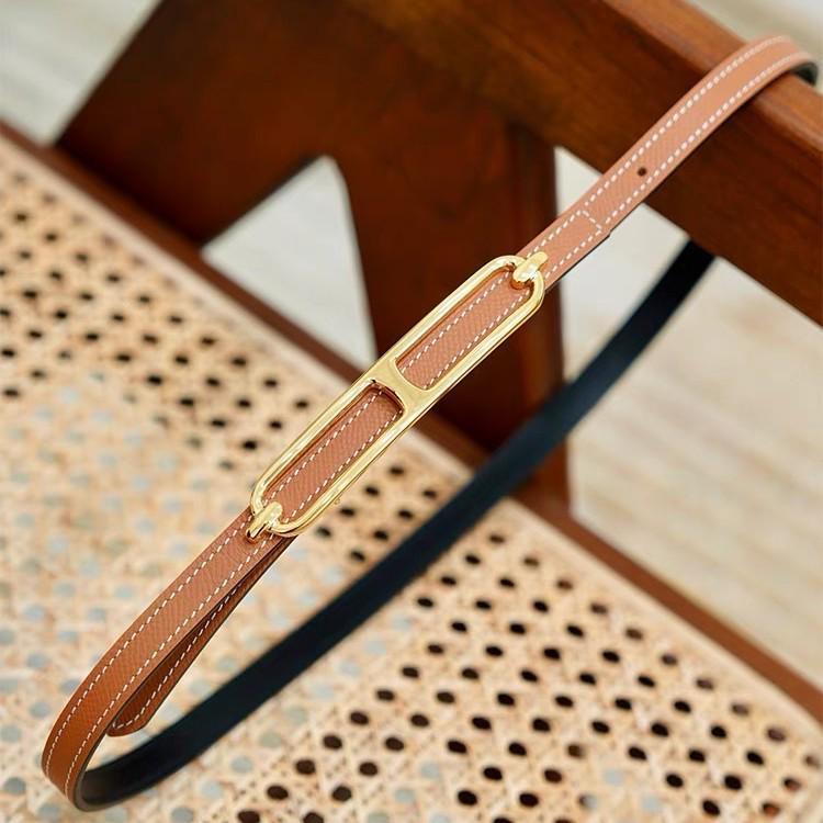 Women's Genuine Leather Pig Nose Buckle Belt - 1.3cm Thin & Stylish Cowhide Waist Belt