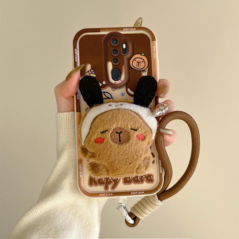 KEYSION Cute 3D Cartoon Plush Case for OPPO A9 2020 with Lanyard Soft Silicone Shockproof Phone Cover for OPPO A5 A9 2020