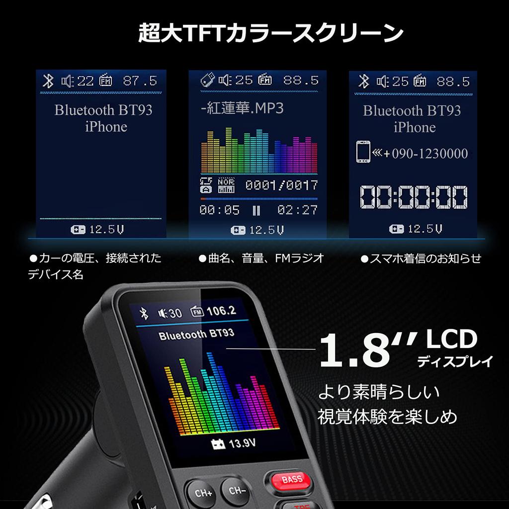 HUNDRUP 2023 (3rd Generation) FM Transmitter, BT93, Bluetooth 5.0, 7 Types of EQ Settings,